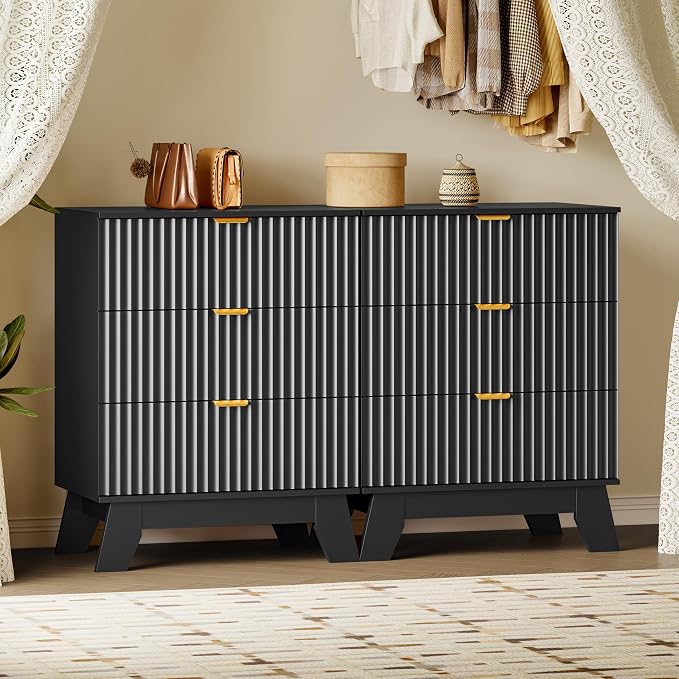 BORNOON Fluted 3 Drawer Dresser, 30.3" Tall Compact Modern Boho Chest of Drawers, Wooden Storage Cabinet for Bedroom, Living Room, Entryway, Curved Profile Design