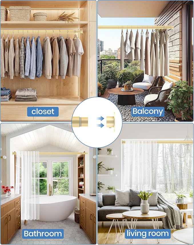 Closet Rod,17-75 Inch,Heavy-Duty Adjustable Closet Rods for hanging clothes | Easy to Install,1.3 Inch Diameter 66 lbs max load,Heavy-Duty Thickened Metal