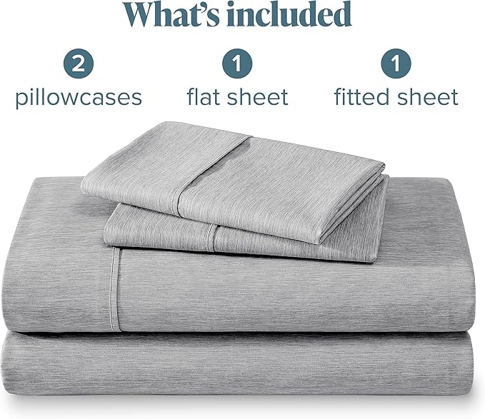Bare Home Queen Sheet Set - Luxury 1800 Ultra-Soft Microfiber Double Brushed - Deep Pockets - Easy Fit - 4 Piece Set - Bedding Sheets & Pillowcases (Queen, Heathered Charcoal)
