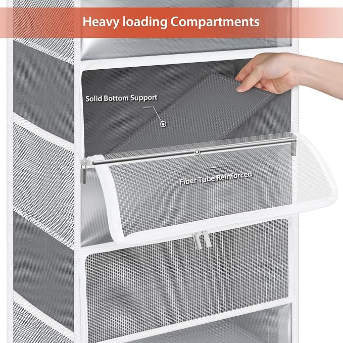 Univivi Over the Door Organizer for Baby Essential, 5-shelf, Light Gray | Fabric Baby Door Organizer, Large Compartments and Mesh Side Pockets, Storage for Baby Nursery, Laundry, Bedroom and Bathroom