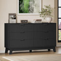 BORNOON 53" Long Dresser for Bedroom, 6-Drawer Dresser with Fluted Fronts, Wide Wood Chest of Drawers, Smooth Metal Slides, Stable Base, Modern Clothes Storage Cabinet for Living Room, Hallway