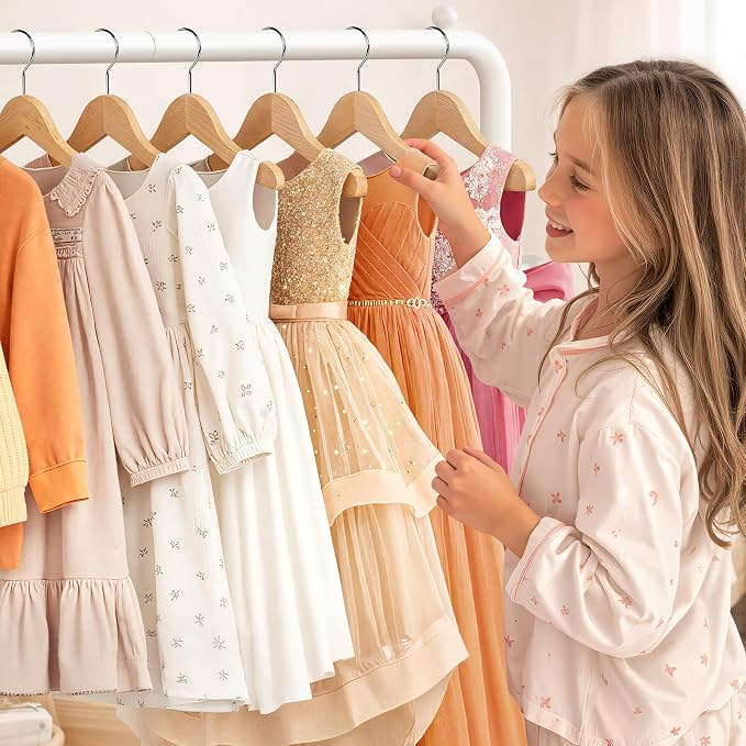 Kids Clothing Rack - Dress Up Clothes Rack - Baby Toddler Closet - Mini Freestanding Coat Racks with 2 Fabric Shelves - Small Kids Costume Wardrobe - Garment Rack for Hanging Clothes Organizer
