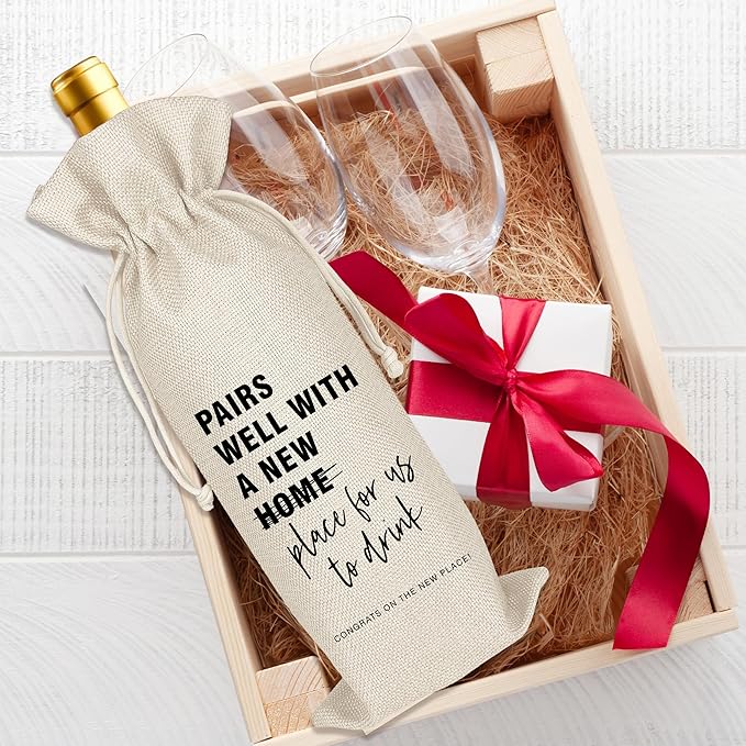 New Apartment Housewarming Gifts Pairs Well with a New Apartment Wine Gifts Bag First New Home Gift Housewarming Party Decorations House Warming Gift for Women Men Couple Reusable Wine Wrap Bag (A31)