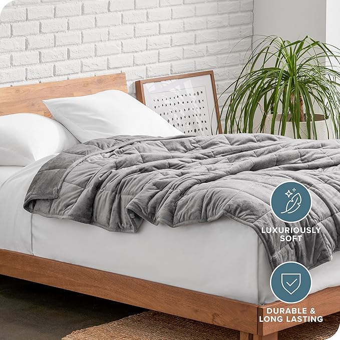Bare Home Weighted Blanket Queen Size 22lb (60" x 80") for Adults - Minky Fleece - Premium Heavy Blanket Nontoxic Glass Beads (Light Grey, 60"x80")