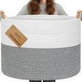 XXXL Large Blanket Basket for Living Room, 21.7" x 13.8" Woven Cotton Rope Laundry Hamper for Pillows, Towels & Toy Storage - Decorative Round Storage Basket with Handles for Nursery, Baby & Dog Toys
