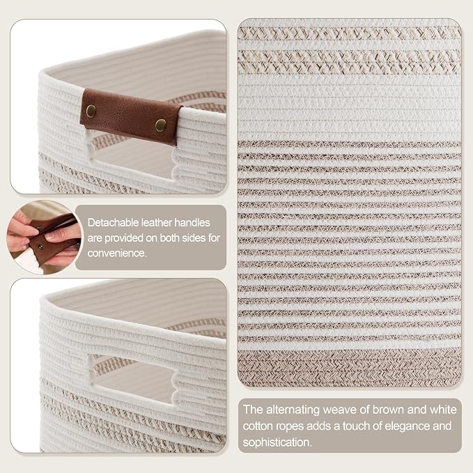 75L Tall Woven Laundry Basket Hamper with Leather Handles,Grey | 16"x13"x22", collapsible wicker hamper, storage for dirty clothes, toys, blankets, gifts, living room, bedroom, bathroom
