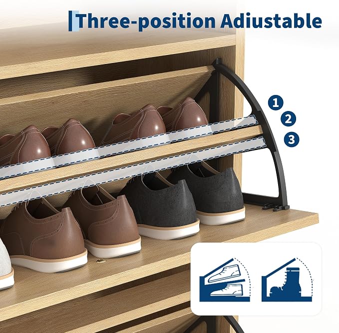 Garvee Shoe Cabinet with 2 Flip Drawers, 2-in-1 Hall Tree Shoe Storage Cabinet with Adjustable Shelf, Hidden Shoes Rack with Anti-Tipping Kit, Freestanding Shoes Rack for Entryway Hallway