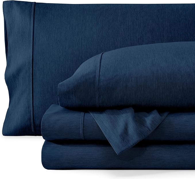 Bare Home Full Sheet Set - Luxury 1800 Ultra-Soft Microfiber Double Brushed - Deep Pockets - Easy Fit - 4 Piece Set - Bedding Sheets & Pillowcases (Full, Heathered Dark Blue)