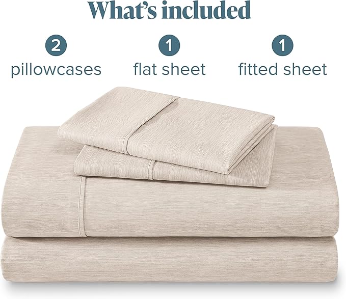 Bare Home Queen Sheet Set - Luxury 1800 Ultra-Soft Microfiber Double Brushed - Deep Pockets - Easy Fit - 4 Piece Set - Bedding Sheets & Pillowcases (Queen, Heathered Pebble)
