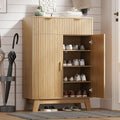 Shoe Cabinet Storage for Entryway with Doors, 4 Tier Fluted Shoe Organizer with 2 Drawers, Entryway Shoe Storage with Adjustable Shelves, Freestanding Hidden Shoe Rack for Front Door Entrance, Oak