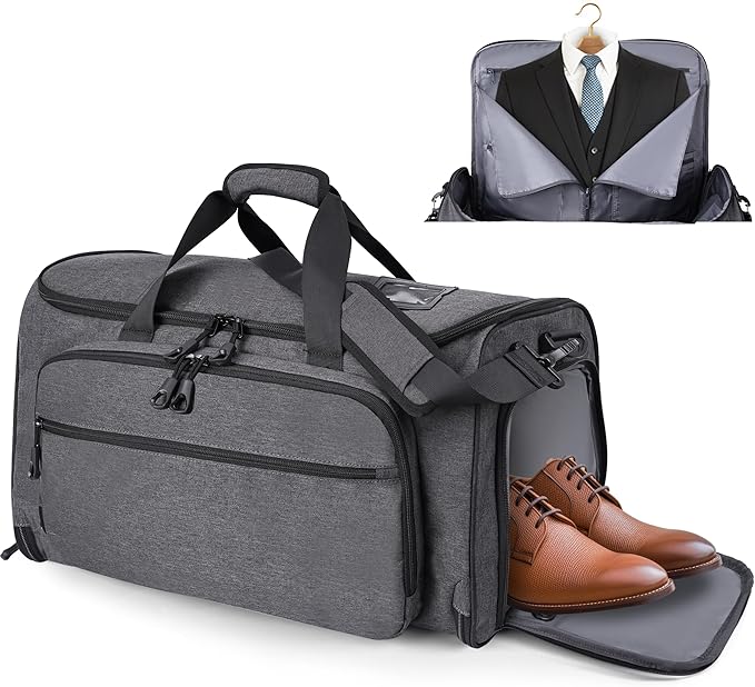 HILOMON Garment Duffle Bags for Travel, YKK Zippers Carry On Convertible Suit Bag with Waterproof Compartment & Shoe Compartment & Shoulder Strap