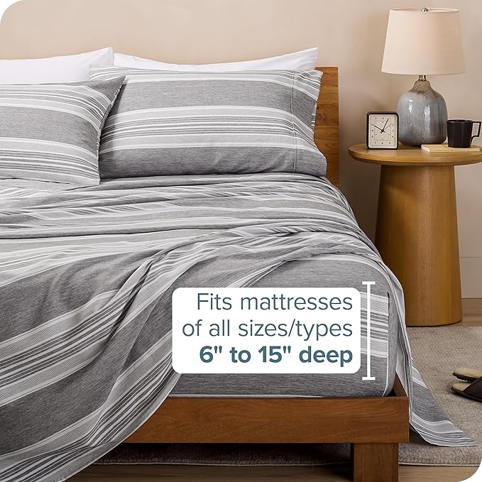 Bare Home Twin XL Sheet Set - 1800 Ultra-Soft Microfiber Twin Extra Long Sheets - Double Brushed - Deep Pockets - Easy Fit - Soft - 3 Piece Set - Bed Sheets (Twin XL, Heathered Charcoal - Stripe)