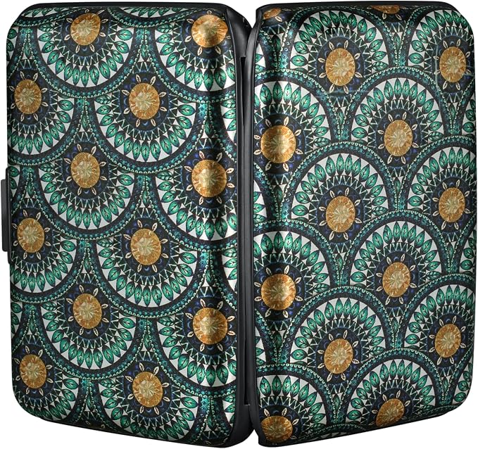 ELFISH RFID Blocking Credit Cards Holder Aluminum Wallet Metal ID Case for Men Women(Peacock Feathers)