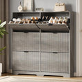 Xixini Shoe Storage Cabinet for Entryway with 6 Flip Drawers, Hidden Slim Wood Shoe Organizer with Modern Fluted Panel, Freestanding Narrow Shoe Rack for Front Door Entrance, Hallway, Foyer, Grey