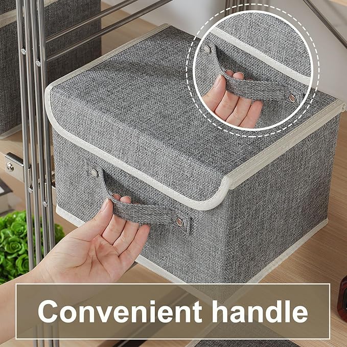 Fabric Storage Bins Cube Organizers with Flip-Top Lid and Handles,Storage Boxes for Organizing Home,Office,and Closet,Grey,5 Pack 10.2 X 7.9 X 6.7 in