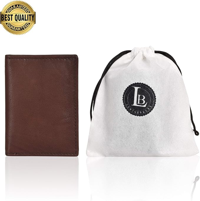 Leatherboss Genuine Leather Slim Thin Credit Debit Card ID Mini Holder Bifold Wallet Driver License Safe Holder, Dark Brown