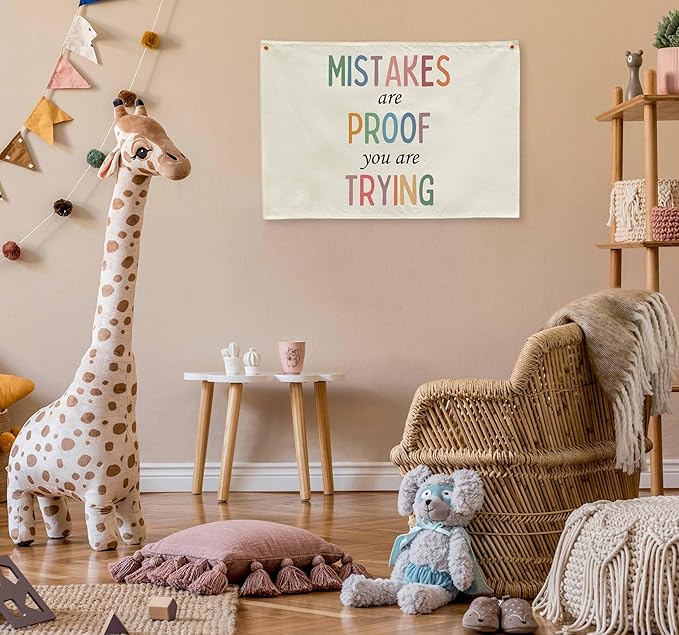 Classroom Wall Flag Decor-Teacher Gift-Inspirational Back to School Wall Banner Decor-Mistakes Are Proof You Are Trying-Hanging Rectangular Canvas Banner for Classroom Teacher Office Reading Corner