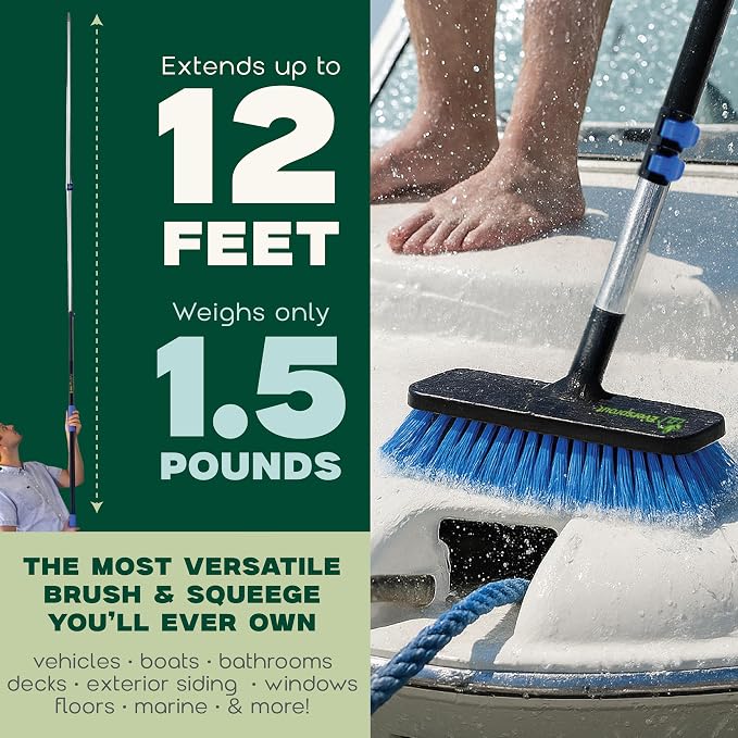 EVERSPROUT 11-Inch Scrub Brush with Rubber Bumper, Pole Not Included | For Vehicles, Floors, Decks, Patios and More, No Scratching Rubber-Edge Bristles, For 3/4" Acme Threads