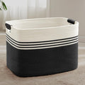 100L Large Woven Laundry Basket Hamper with Leather Handles,Black | 24"x16"x16", collapsible wicker hamper, storage for dirty clothes, toys, blankets, gifts, living room, bedroom, bathroom