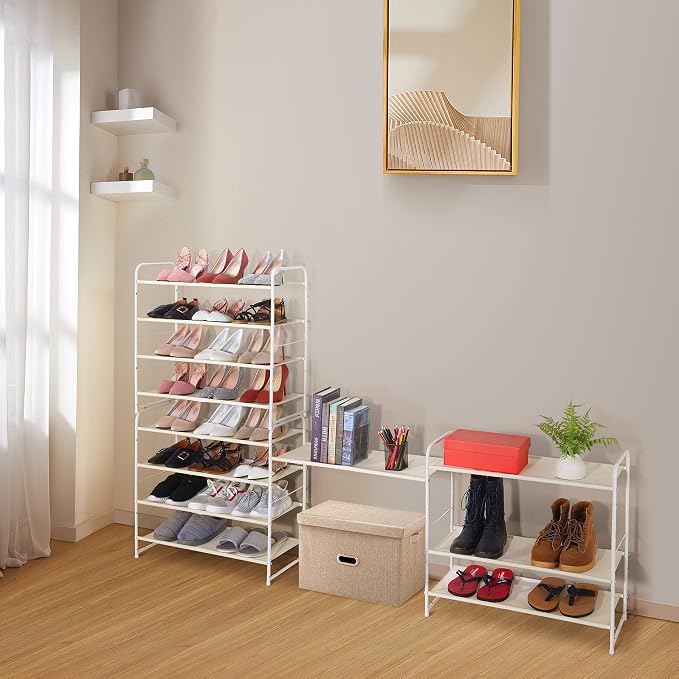 Simple Trending Shoe Rack - 4-Tier Shoe Organizer, Expandable & Adjustable Fabric Shoe Shelf Storage Organizer for Closet, Entryway, Bedroom, White