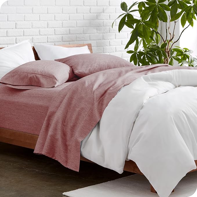 Bare Home Twin Sheet Set - 1800 Ultra-Soft Microfiber Double Brushed - Deep Pockets - Easy Fit - Extra Soft - 3 Piece Set - Bedding Sheets & Pillowcases (Twin, Heathered Rosewood)