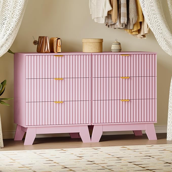BORNOON Fluted 3 Drawer Dresser, 30.3" Tall Compact Modern Boho Chest of Drawers, Wooden Storage Cabinet for Bedroom, Living Room, Entryway, Curved Profile Design