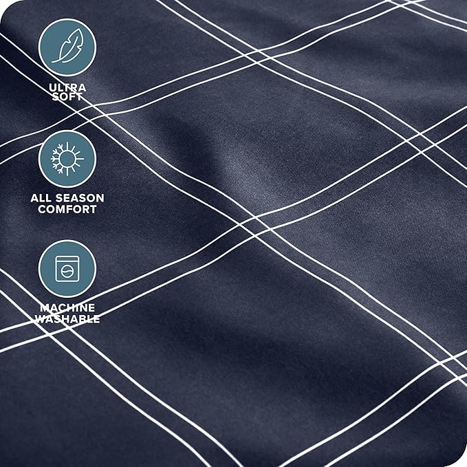 Bare Home Split King Sheet Set - 1800 Ultra-Soft Microfiber Bed Sheets - Double Brushed - Deep Pockets - Easy Fit - 5 Piece Set (Split King, Modern Plaid - Midnight/White)