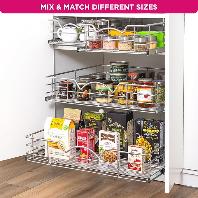 HOLDN’ STORAGE Pull Out Cabinet Organizer, Slide Out Drawer for Kitchen Cabinets & Pantry, Roll Out Shelf for Pots, Pans & Under Sink Storage, Heavy-Duty Full-Extension, 22" W x 21" D x 5" H
