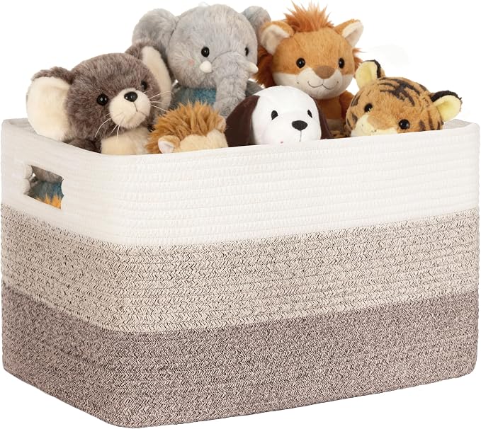 72L Large Woven Laundry Basket Hamper with Handles, Gradient Brown | 22"x17"x12", collapsible wicker hamper, storage for dirty clothes, toys, blankets, gifts, living room, bedroom, bathroom