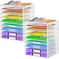 Cawukege 9 Tier Paper Organizer with Handle, Large Capacity Desk Organizer Mesh Paper Letter Tray File Folder Document Sorter for Classroom and Office Accessories Organization- White (2 Pack)