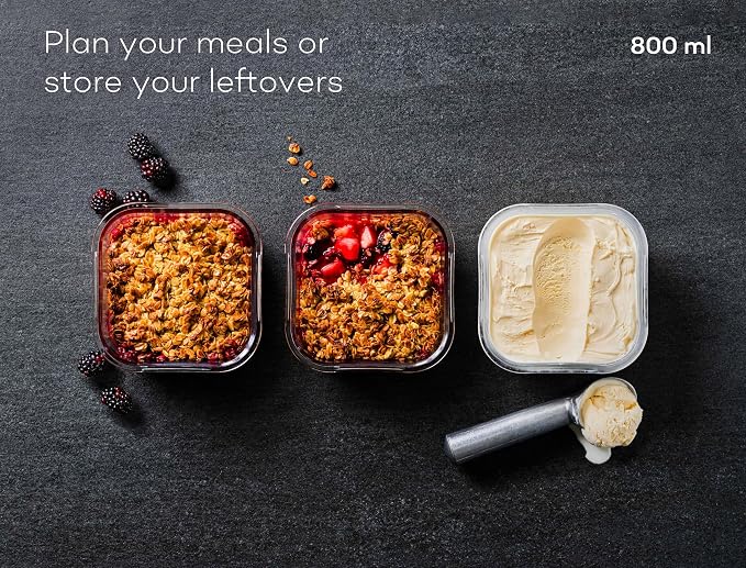 Glass Food Storage Containers with Lids| 3 Pack Square Set 27oz/3.4cup | Glass Meal Prep Containers | Non-Toxic & Airtight | Glass Containers with Lids | Oven, Freezer & Dishwasher Safe