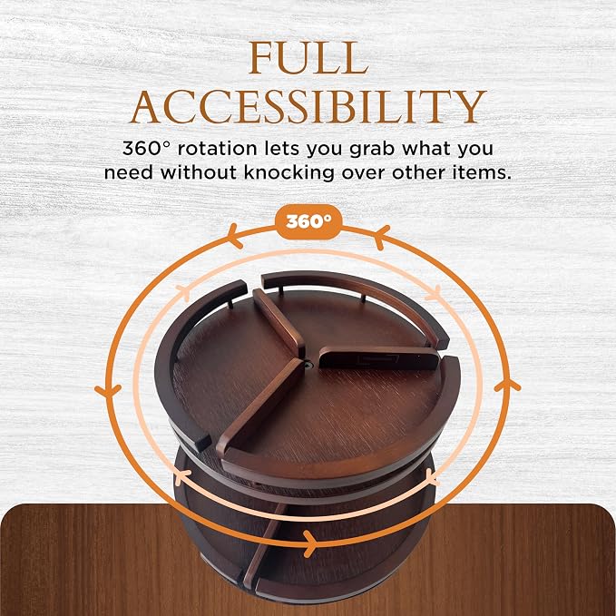 2 Tier Lazy Susan Organizer – 12" Bamboo Rotating Spice Rack Organizers with Adjustable Height Turntable for Cabinet, Pantry, Medicine Cabinet, Kitchen, Spinning Bathroom Counter Top Organizers