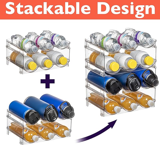 ClearSpace Water Bottle Organizer for Cabinet – Stackable Water Bottle Holder for Cabinet or Wine Rack for Home Organization Storage – Drink Organizer for Fridge, Kitchen Organization, 4 Pack