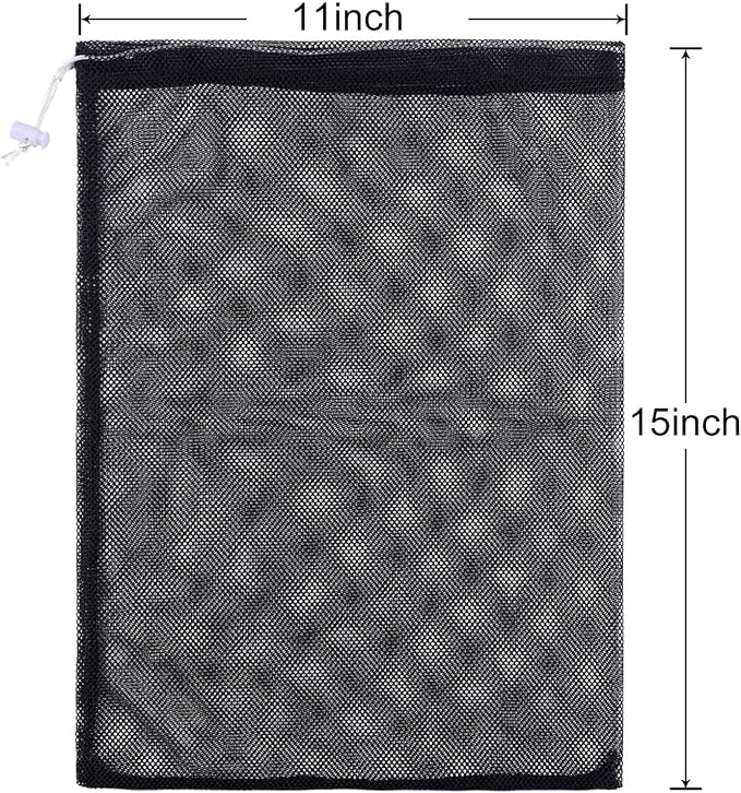 Frienda 6 Pieces Mesh Stuff Sack, 11 x 15 Inch Durable Nylon Drawstring Laundry Bag for Rinsing Beach Toys, Seashell Collecting, Mesh Bags for Travel(Black)