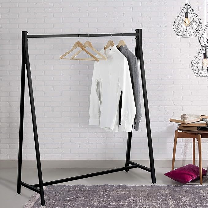 MyGift 47 Inch Black Metal A-Frame Clothing Rack Heavy Duty Wardrobe Stand | Industrial A-Frame Design, Commercial Grade Construction, Freestanding Storage, Retail Display, Bedroom Organization