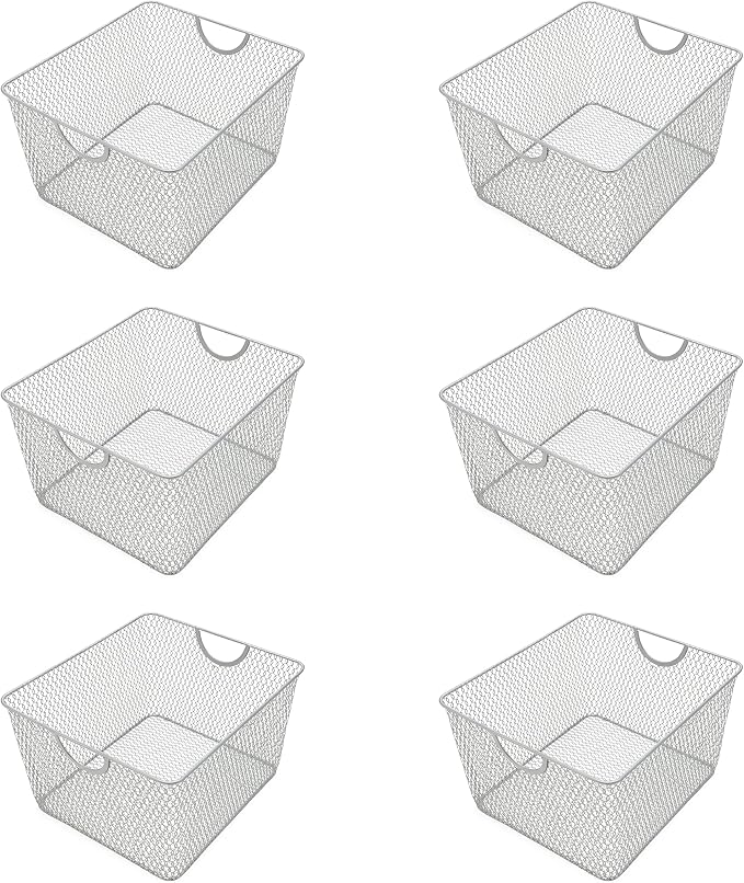YBM Home Kitchen Pantry Organizer Wire Basket for Shelves, Cabinets, Pantry, Countertop, Mesh Open Storage Bin Metal Basket for Organizing Food Supplies 10” x 9” x 6”, Pack of 6, Silver