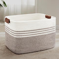 86L Woven Laundry Basket Hamper with Leather Handles,Dark Brown | 24"x16"x14", collapsible wicker hamper, storage for dirty clothes, toys, blankets, gifts, living room, bedroom, bathroom