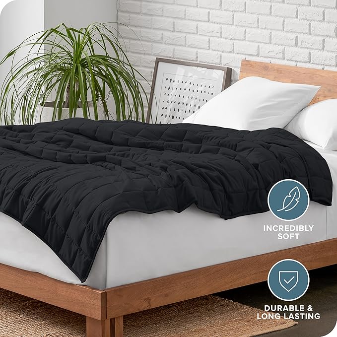 Bare Home Weighted Blanket Twin or Full Size 7lb (40" x 60") - All-Natural 100% Cotton - Premium Heavy Blanket Nontoxic Glass Beads (Black, 40"x 60")