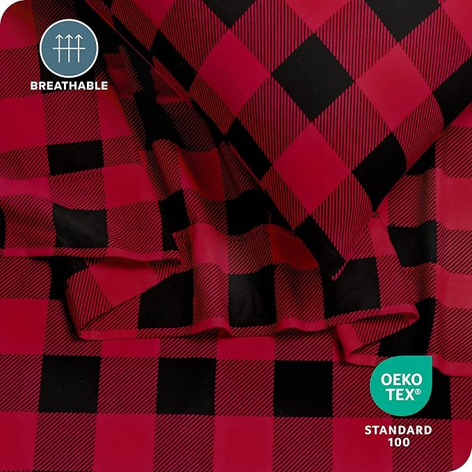 Bare Home Queen Sheet Set - Luxury 1800 Ultra-Soft Microfiber Queen Bed Sheets - Double Brushed - Deep Pockets - 4 Piece Set - Bedding Sheets & Pillowcases (Queen, Buffalo Plaid - Red/Black)