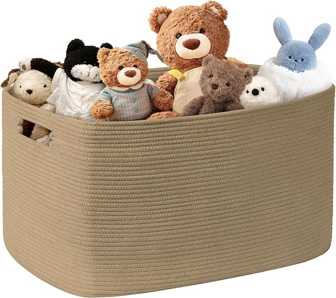 86L Large Woven Laundry Basket Hamper with Handles, Jute | 24"x16"x14", collapsible wicker hamper, storage for dirty clothes, toys, blankets, gifts, living room, bedroom, bathroom
