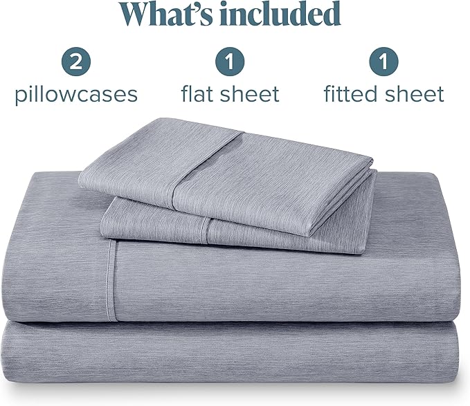 Bare Home Queen Sheet Set - Luxury 1800 Ultra-Soft Microfiber Queen Bed Sheets - Double Brushed - Deep Pockets - Easy Fit - 4 Piece Set - Bedding Sheets & Pillowcases (Queen, Heathered Blueberry)