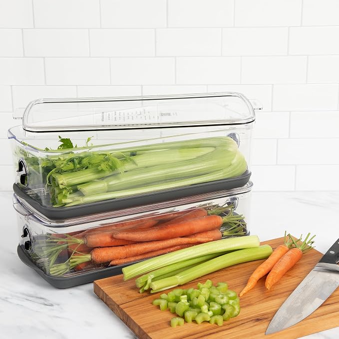 Progressive ProKeeper Stackable Produce ProKeeper Storage Container with Stay-Fresh Vent System (PKS-917 (5.7qt Long Produce))