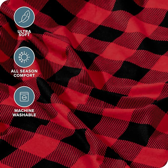 Bare Home Full Sheet Set - Luxury 1800 Ultra-Soft Microfiber Double Brushed - Deep Pockets - 4 Piece Set - Bedding Sheets & Pillowcases (Full, Buffalo Plaid - Red/Black)