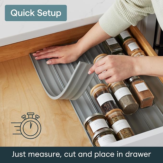 YouCopia SpiceLiner Spice Rack Drawer Organizer (Universal Fit 10’ Roll),Gray