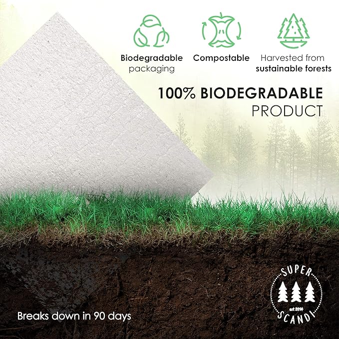 SUPERSCANDI 5 Pack Swedish Dishcloths for Kitchen - 100% Biodegradable & Compostable, Reusable Paper Towels Washable, Food-Safe & Without Plastic - Dish Rags Suitable for Any Surface, Scandi White