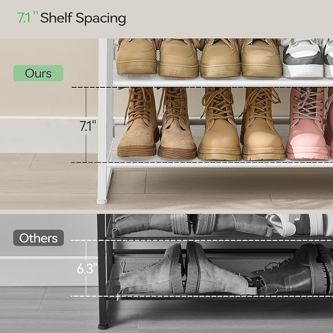 Nunsino Shoe Rack,10 Tier Metal Shoe Organizer,Max Holds 50 Pairs,Heavy Duty Shoes Shelf for Garage, Entryway, Closet,White