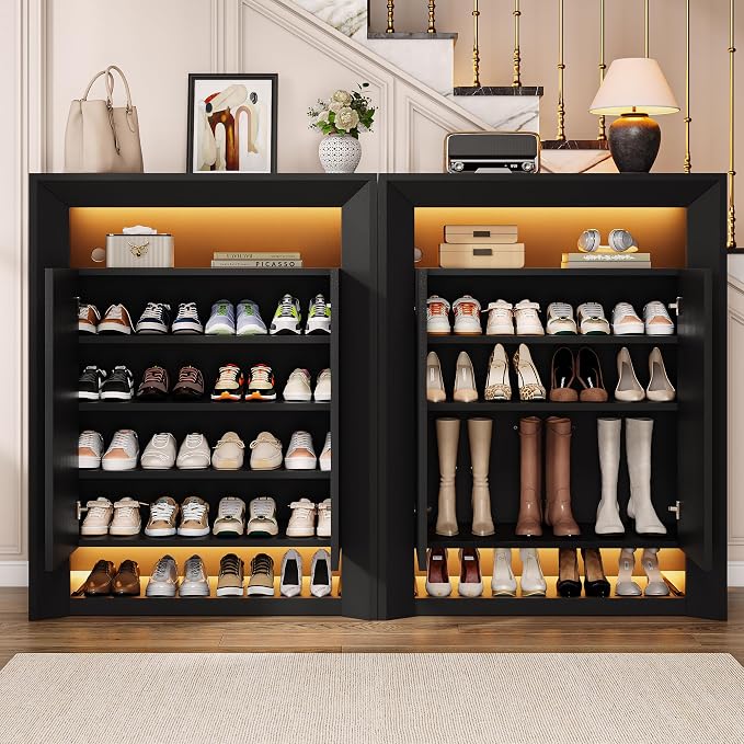 Einhomn LED Shoe Cabinet for Entryway w/App & Music Sync, Modern Shoe Storage Rack with Adjustable Shelves & Pull-Out Drawer, Entryway Shoe Organizer for Small Space, 15–25 Pairs, Black