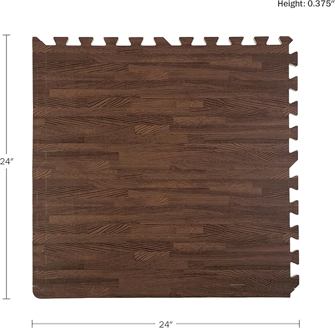 Foam Floor Tiles - 24sqft Wood Grain Interlocking Foam Tiles with Border - Soft Play Mat Playroom or Gym Flooring for Home Gym by Stalwart (Dark)