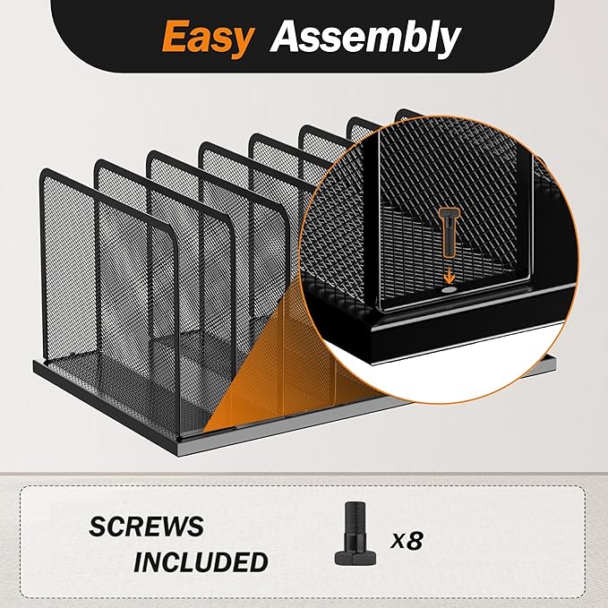 Kuntine.B Desk File Organizer Upright Mesh Desktop Organizer File Sorter Office Organization File Holder for Home, Office & Classroom (White, 1 Pack 7-Section)