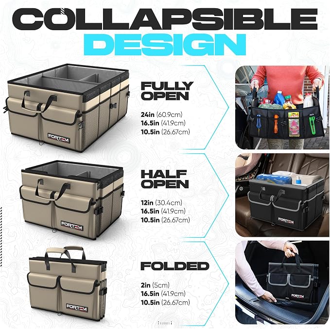 FORTEM Trunk Organizer For SUV Car Trunk Organizer, Foldable Storage, Car Accessories for Women Men, Collapsible Bag, 600D Oxford, Non Slip Bottom, Straps, Soft Cover (65L)